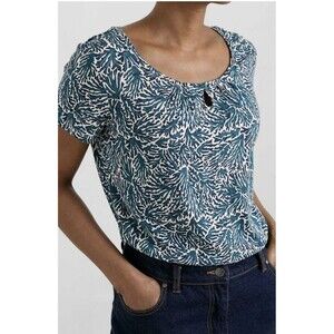 Seasalt Cornwall Viscose/Cotton Appletree Seaweed Coral Print Top US Size 4